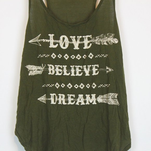 Kali Reve Los Angeles Olive Green Boho Graphic Tank Top - Picture 3 of 4